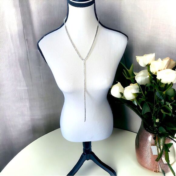 Crystal Lariat l Clear With Silver Accent l Cleavage Piece l New - Picture 1 of 7